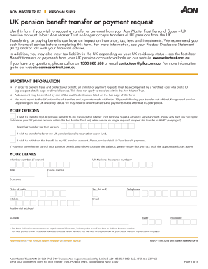 UK Pension Benefit Transfer or Payment Request