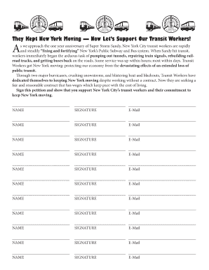 New York City Transit Workers Support Petition