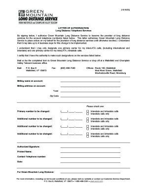 Letter of Authorization for Long Distance Services