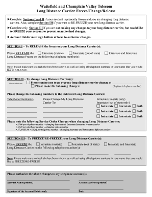 Long Distance Carrier Freeze/Change/Release Form