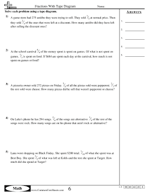 Fractions With Tape Diagram Worksheet