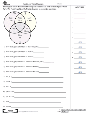 Reading a Venn Diagram Worksheet