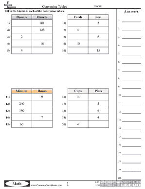 Math Conversion Worksheet