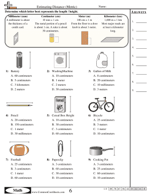 Estimating Distance Metric Worksheet