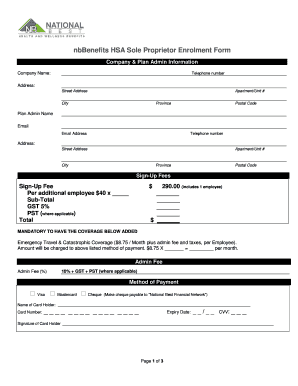 nbBenefits HSA Sole Proprietor Enrollment Form