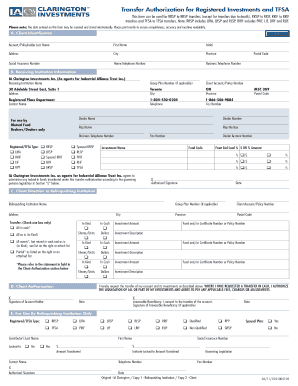 Transfer Authorization for Registered Investments and TFSA