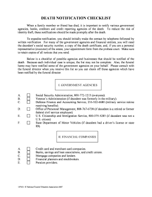 Death Notification Checklist