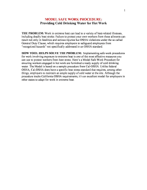 Safe Work Procedure for Providing Cold Drinking Water