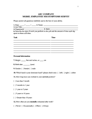Model Employee MSI Symptoms Survey
