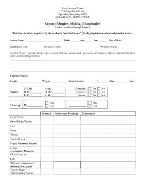 New Jersey Student Medical Examination Form