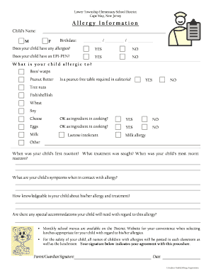 Allergy Information Form