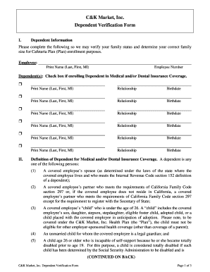 C&K Market Dependent Verification Form