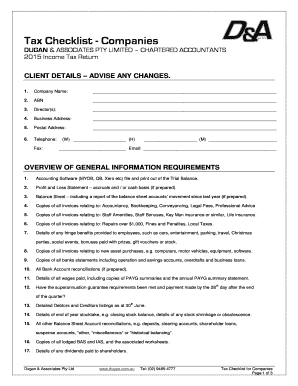 2015 Australian Company Tax Checklist