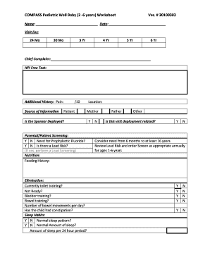 COMPASS Pediatric Well Baby Worksheet