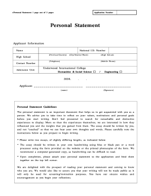 Underwood International College Personal Statement