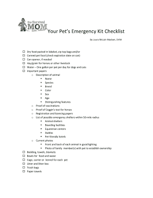 Pet Emergency Kit Checklist