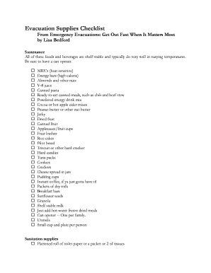 Evacuation Supplies Checklist
