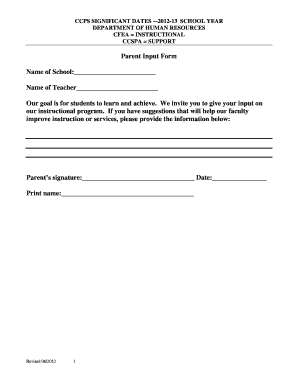 Parent Input Form