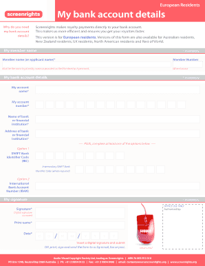 Screenrights Bank Account Details Form