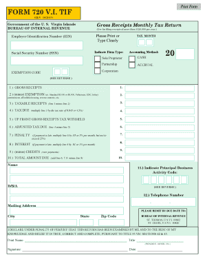 Form 720 V.I. Gross Receipts Monthly Tax Return