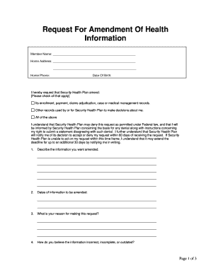 Health Information Amendment Request Form