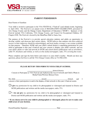 Parent Permission for VSA Festival Participation
