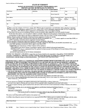 Vermont Driver's License Suspension Notice
