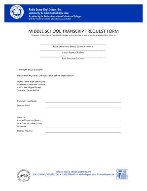 Middle School Transcript Request Form