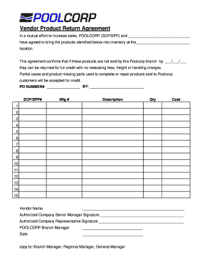 Vendor Product Return Agreement