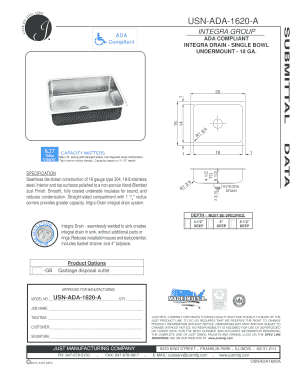 ADA Compliant Integra Drain Single Bowl Specification