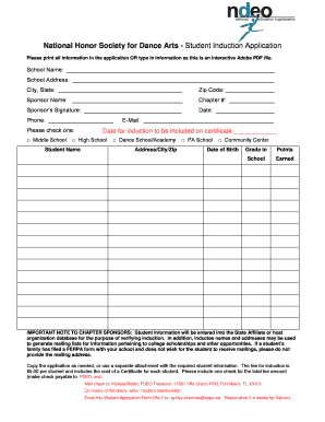 National Honor Society for Dance Arts Student Induction Application