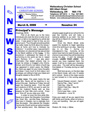 com March 9, 2009 # Newsline 24 Principals Message Greetings, WCS: First of all, thank you to the many individuals who took the time to write me an email, or talk to me regarding my article last week