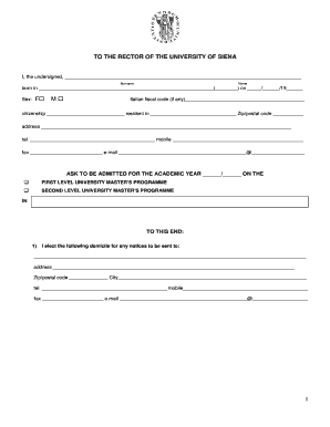 University of Siena Master's Program Application