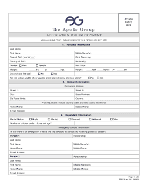 Apollo Group Employment Application Form