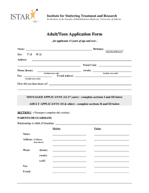 AdultTeen Application Form - bISTARb - istar ualberta