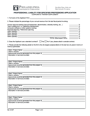Professional Liability Application for Corporate Trainers