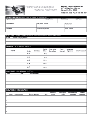 Pennsylvania Snowmobile Insurance Application