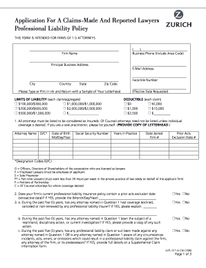 Application for Lawyers Professional Liability Policy