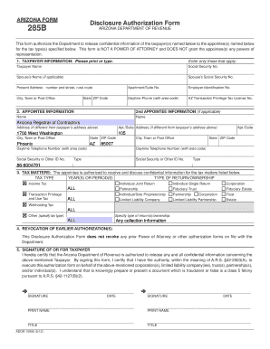 Arizona Form 285B Disclosure Authorization