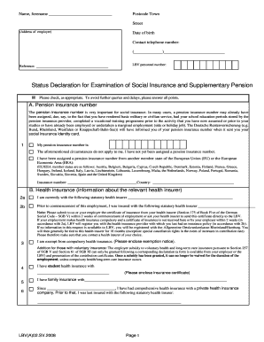 Statuserklärung zur Prüfung der Sozialversicherung und Zusatzversorgung