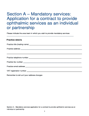 Ophthalmic Services Contract Application
