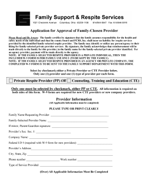 Family Chosen Provider Approval Application
