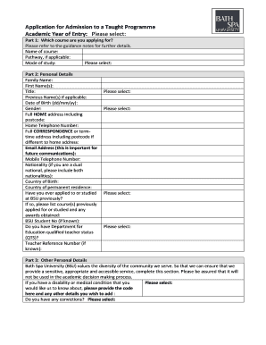 Application for Admission to a Taught Programme