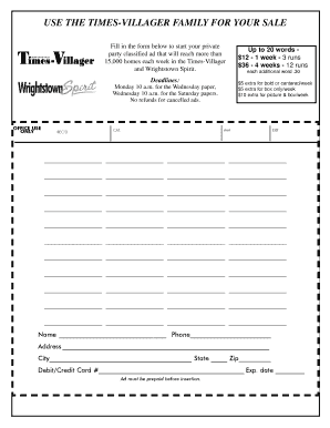 Times-Villager Classified Ad Form