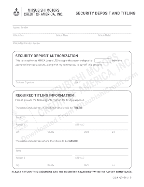 Vehicle Security Deposit Authorization