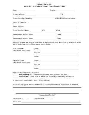 Preschool Transportation Request Form