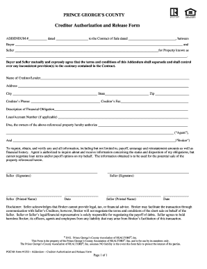 Prince George's County Creditor Authorization and Release Form