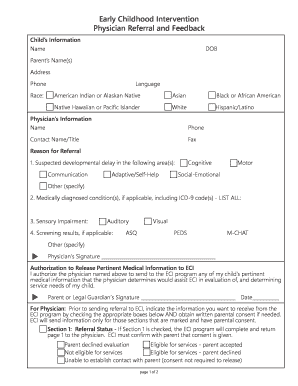 Early Childhood Intervention Physician Referral Form