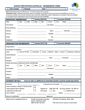 Suicide Prevention Australia Membership Form
