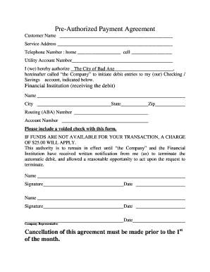Pre-Authorized Payment Agreement
